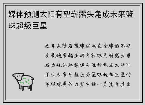 媒体预测太阳有望崭露头角成未来篮球超级巨星