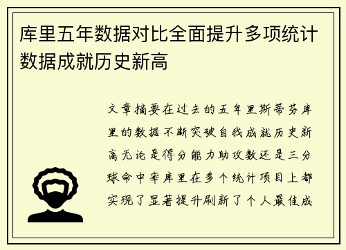 库里五年数据对比全面提升多项统计数据成就历史新高