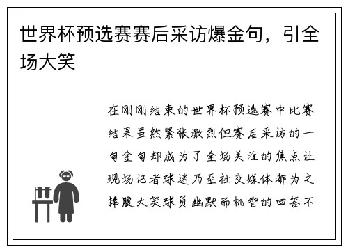 世界杯预选赛赛后采访爆金句，引全场大笑